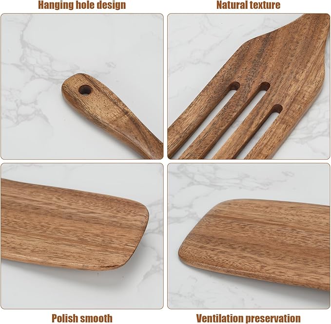 Wooden Utensil Set,Spurtle Set,Wooden Kitchen Utensils Set of 4,Wood Spoon for Sourdough Starter and Jar Cookware