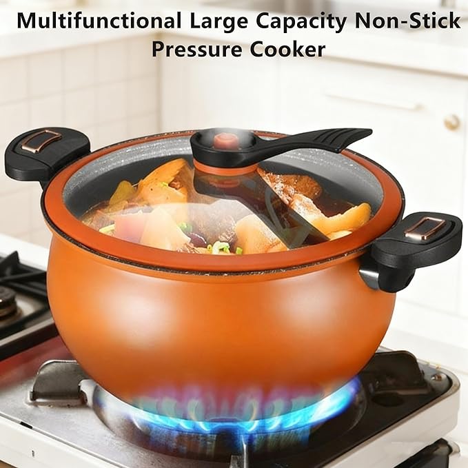 8QT Multifunctional Large Capacity Non-Stick Pressure Cooker, Microwave Pressure Cooker With Visible Transparent Glass Cover, Fast Cooking Cookware, Universal Stew Pot For Meals Soups Stews (Orange)