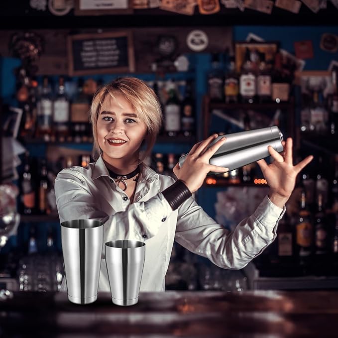 Sabary 6 Pcs Cocktail Shakers Professional Bar Shaker Boston Set Stainless Steel Martini Drink Mixer Basic Tool Weighted Shake Metal Can Cocktail Shaker Set, 18 Oz, 28 oz (Sanding Silver)