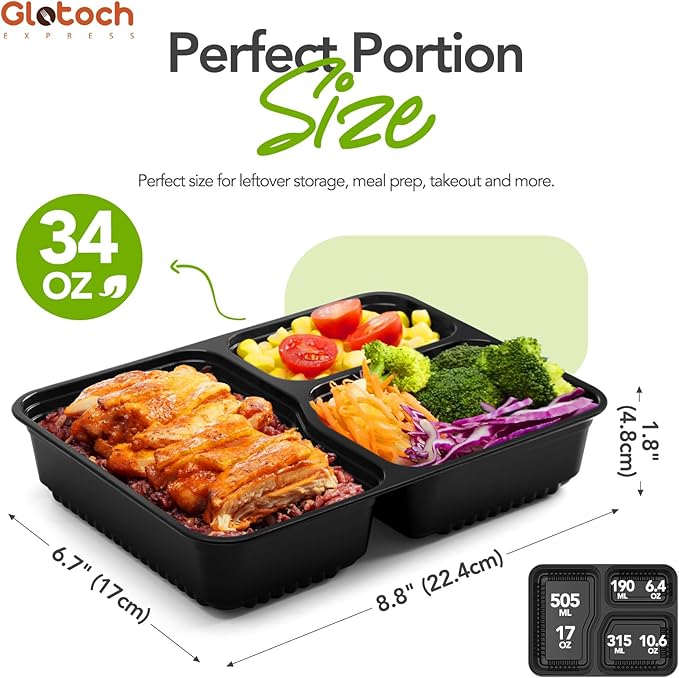 34oz 3-Compartment [1 Pallet-4950 Pack] Meal Prep Containers with Lids, Plastic Food Prep Containers Microwave, Freezer, Dishwasher Safe Leakproof Durable Food Storage Lunch Box To Go Take Out