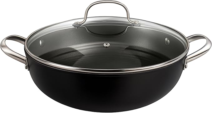 Cuisiland 11" Honeycomb Cast Iron Wok with Lid & Dual Handles – Non-Stick Stir-Fry Pan, Stainless Steel Handles, Oven Safe, Classic Heat Retention for Steaming, Stir-Frying & Sautéing