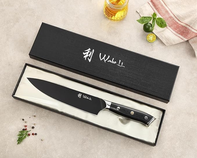 Wakoli Titanium Noir Chef Knife – 7.9-Inch Professional Kitchen Knife | 5Cr15MoV Stainless Steel Blade with Black Titanium Coating | Ergonomic G10 Handle | Multi-Purpose Chef’s Knife in Gift Box
