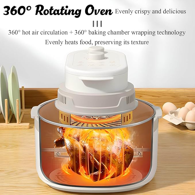 Rotatable 8-in-1 Air Fryer Toaster Oven Combo 7.5QT Large Glass Air Fryer, Rapid HotAir Tech, Family-Size Smart Cooker, Trending Modern Kitchen Essential for Healthy Meals (Off-white)