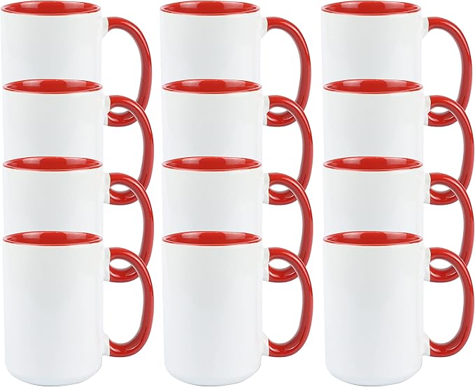 Ceramic 15oz White Sublimation Coffee Mug, Red, Case of 12