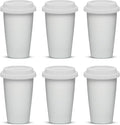 DISCOUNT PROMOS 11 oz. Double Wall Ceramic Tumblers with Lid - 6 Pack - White