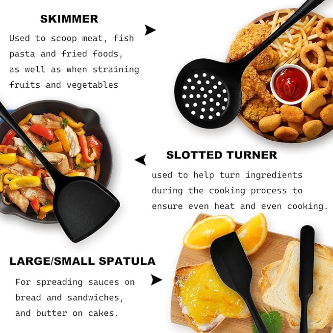 Silicone Kitchen Utensils Set - 15 Pieces Non Toxic Silicone Utensils Set For Cooking，428°F Heat Resistant Food Grade Kitchen Tools，Dishwasher Safe (Black, 15 Piece Set)
