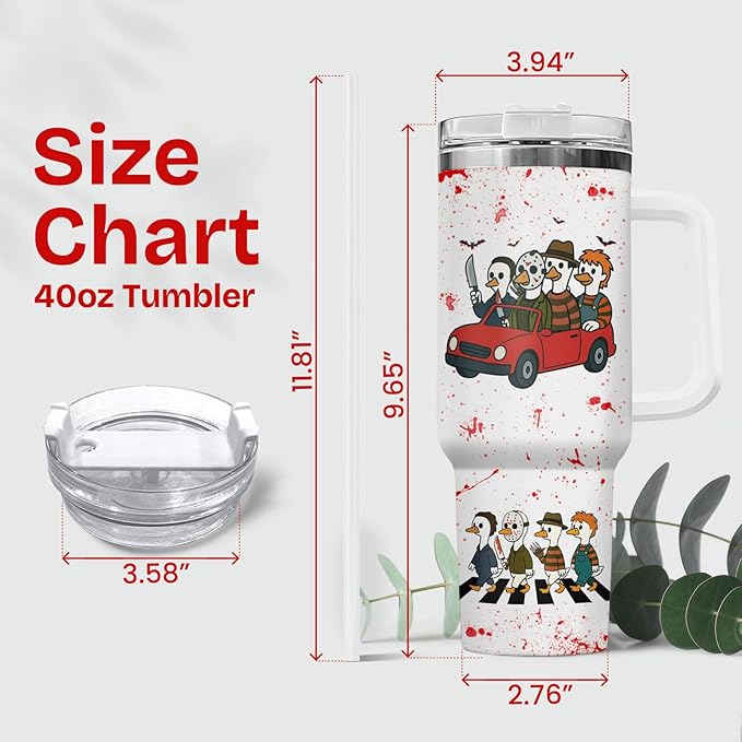 34HD Just a Horror Goose Tumbler 40oz with Handle – Funny Halloween Horror Movie Cup – Insulated Stainless Steel Mug for Goose Lovers, Gifts for Men Women, Spooky Travel Drinkware