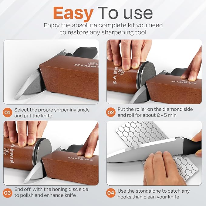 Rolling Knife Sharpener Kit with Diamond & Ceramic Sharpening System – 1000# Grit Whetstone, 15° & 20° Magnetic Angles, Non-Slip Base, Professional Sharpening Kit for Kitchen & All Blade Types