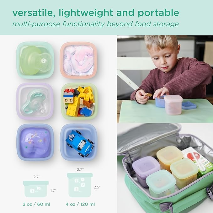 Olababy Clear Sense Silicone Storage Containers 4pk for Baby Food, Snacks, Formula, Puree, Sauce & More | Micro Plastic & BPA-Free | Daycare Essentials for Toddlers and Kids (Blueberry, 4 oz / 120 ml)