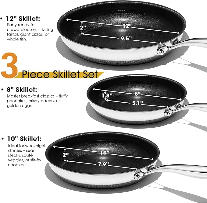 Nonstick Frying Pan Set – 10" Titanium Ceramic Skillet with Lid, Stay-Cool Handle,PFAS, PTFE, PFOA-Free, Non-Toxic, Dishwasher & Oven Safe, Compatible with All Cooktops