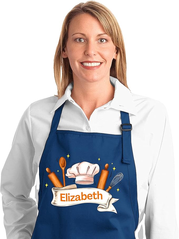 Personalized Unisex Baking Apron with Custom Name- Adjustable Baker Apron with 2 Pockets - Perfect for Mothers Day - Gift for Mom, Sister - Custom Kitchen Apron, Baking Dad Apron, Father's Day Gift