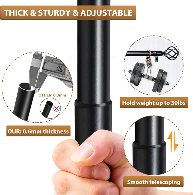 KAMANINA 1 Inch Double Curtain Rod 72 to 144 Inches (6-12 Feet), Black Curtain Rods for Windows 66 to 120, Heavy Duty Telescoping Drapery Rods with Twisted Cage Finials