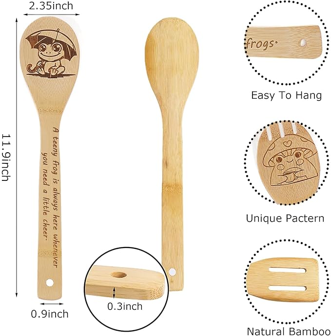 5PCS Frog Wooden Cooking Spoons Set Frog Gifts for Women Kitchen Decor Bamboo Cooking Utensil Spoons for Housewarming Wedding Anniversary Thanksgiving Christmas Gifts Mom Women