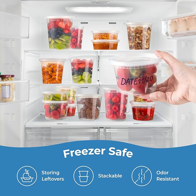 Fit Meal Prep 36 Pack 16 oz Deli Containers with Lids Variety Pack, US Made Leakproof Assorted Plastic Soup Containers, Combo Clear Food Storage Containers with Lids, Microwave Freezer Safe