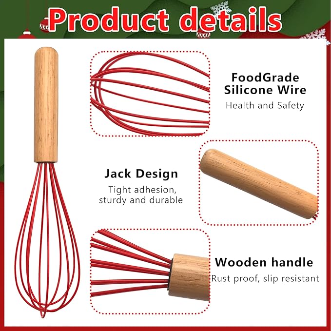 12 Sets Christmas Whisk Gifts DIY Fillable Christmas Whisk Baking Supplies Includes Stainless Steel Whisks, Greeting Cards, Ribbons, Plastic Bags for Employee Cooking Supplies Xmas Stocking Stuffers
