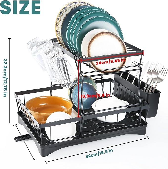 Large 2-Tier Dish Drying Rack for Kitchen countertops, Removable Large-Capacity Dish draining Rack