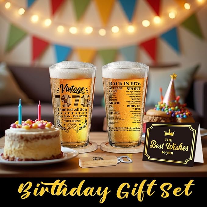 Funny 50th Birthday Gifts for Men 50 Year Old Gifts for Vintage 1976 Beer Drinking Glass Happy Anniversary 50th Birthday Party Supplies Decorations for Him Husband Dad Coworker