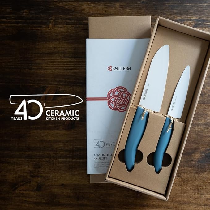 Kyocera Commemorative Ceramic 2-Piece Knife Set - Aegean Blue 5.5" Santoku & 4.5" Utility