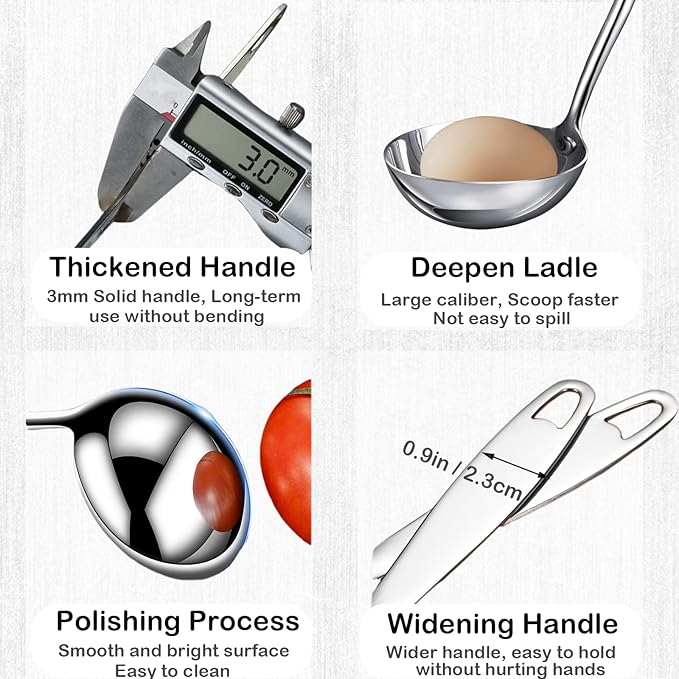 Soup Ladle 304 Stainless Steel Ladle spoon, 12.2Inch Long Handle Soup Spoons Serving Spoon for Cooking Buffet, Party, Kitchen, Silver