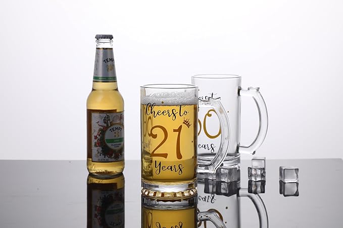 21th Birthday Gift，Men and Women Cheering 21th Birthday Beer Mugs，Cheers to the 21th Anniversary Beer Glass，21th Birthday Party Wedding Anniversary Decorative Gift, 18 Ounce (Cheers to 21 Years)