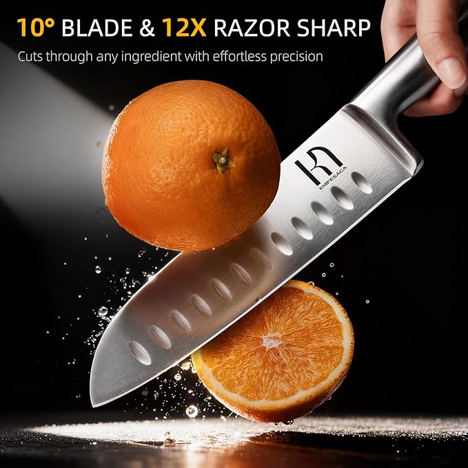 Knife Block Set with Two-stage Sharpener, 14-Piece | Razor Sharp Japanese Stainless Steel Kitchen Knives with Ergonomic Handles