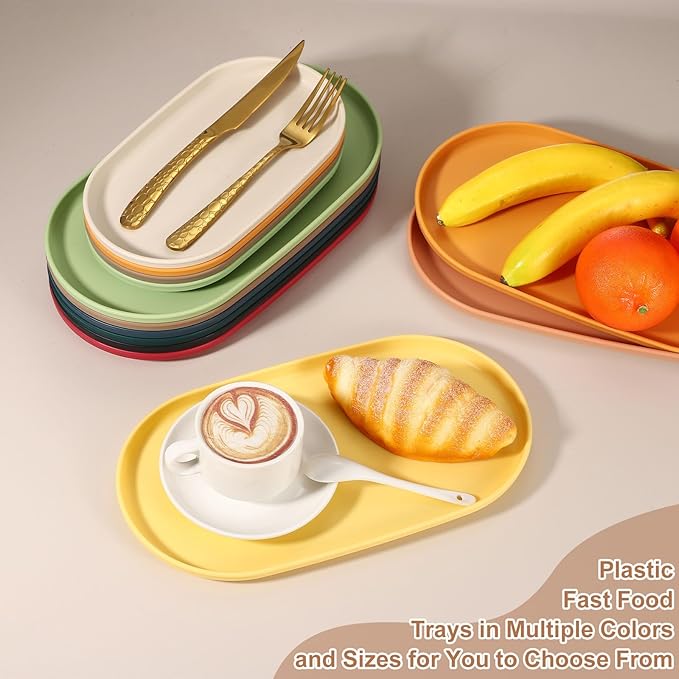 uxcell 2Pcs Fast Food Serving Trays, 12x6.6 Oval Reusable Restaurant Serving Trays for Kitchen Restaurant Coffee Fruit Burger Lunch Dessert, Pink