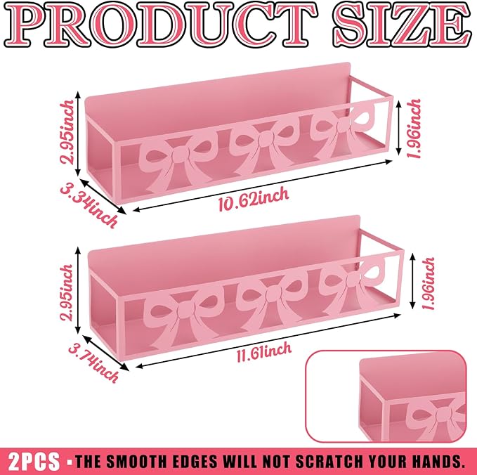 2 Pack Bow Magnetic Spice Rack for Refrigerator Metal Magnet Basket Shelf for Fridge Seasoning Storage Organizers Home Decor Kitchen Accessories (Pink)