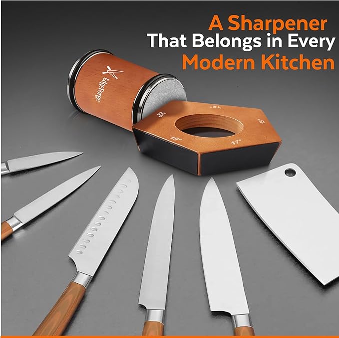 EdgeForge™ Rolling Knife Sharpener 5 angles Knife Sharpening Kit with Leather Strop and Two Extra Diamond & Stainless Steel Disc Rolling Knife Sharpener Kit Offers (12,15,17,19,22°) for Straight Edge