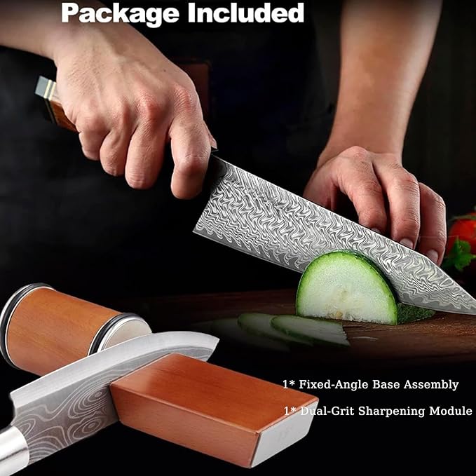 Rolling Knife Sharpener Kit, Diamond and Ceramic Discs Roller Knife Sharpener Tool, 15° and 20° Magnetic Angle Guide Kitchen Easy Knife Sharpening Set