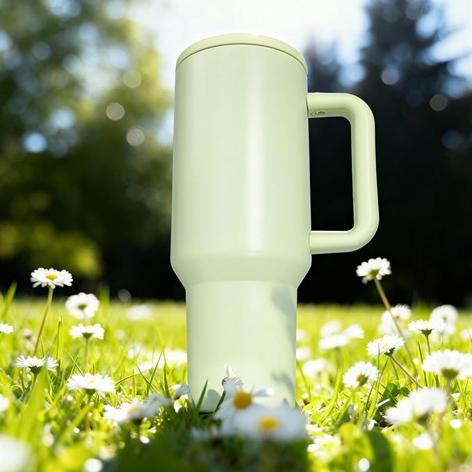 40 oz Insulated Tumbler with Handle,Flip Straw,Lid & Rubber Base Stainless Steel Water Bottle - Leak Proof Vacuum Insulated Mug BPA Free Reusable Travel Cup Gifts for Women/Men (mint green 40oz new)
