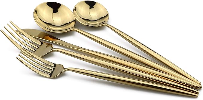 20-Pieces 18/10 Stainless Steel Silverware Set, Colorful Mirror Polishing Gold Flatware Set, Kitchen Knife Fork Spoon Utensils, Service for 4