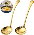7.9 Inch Gold Small Ladle, 2 Pcs Gold Slotted Spoon Soup Ladle Set, Stainless Steel Small Ladles for Serving Sauce, Soup, Vegetables, Gold Metal Soup Ladle for Buffet, Party, Kitchen