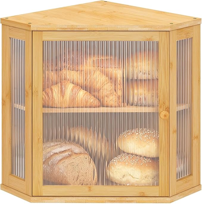 Corner Bread Box for Kitchen Countertop Two-Tier Large Capacity Bread Boxes Storage Container with Adjustable Height Countertop Bread Storage Bin