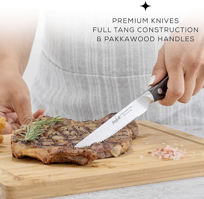 JoyJolt 4pc Steak Knives Set of 4. High Carbon, x50 German Steel Kitchen Knife Set, Magnetic Gift Boxed