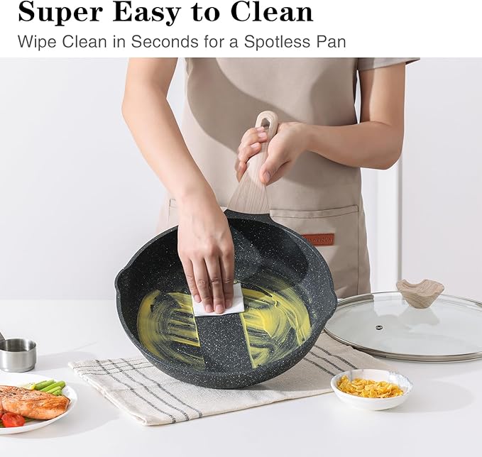 Kordisen Frying Pans Nonstick with Lid, 12.5 Inch Large Skillet with Lid, Induction Cooking Pan, Stay-Cool Handle, Compatible with All Stovetops, PFOA Free