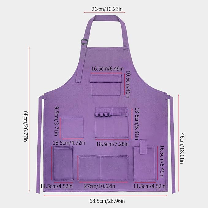 boshiho Adult Painting Aprons, Adjustable Buckle, Barber Apron with Pockets for Women/Men/Unisex, Utility or Work Apron (Purple)
