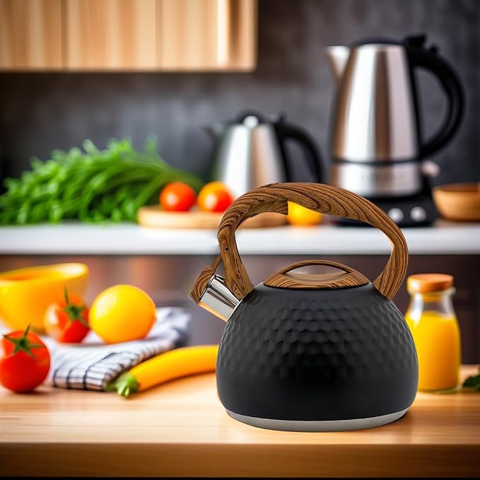 Vilihkc Tea Kettle,3 Quart / 2.8 Stainless Steel Tea Kettles, Food Grade Stovetops Tea pot with Wood Pattern Handle Loud Whistling for Tea, Coffee, Milk etc, Gas Electric Applicable