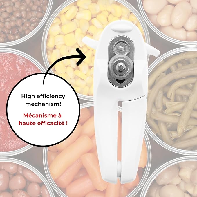 Starfrit Little Beaver Can Opener - Safe - Holds and Leaves No Sharp Edges on Lid - Comfort Grip - 3 year warranty - Red