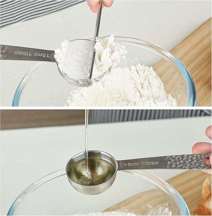 Measuring Cups and Spoons Set, 18/8 Stainless Steel Measuring Cups and Spoons for Baking & Cooking, Metric & US 4 Kitchen Measure Cup and 5 Measure Spoon with Leveler for Liquid & Drying