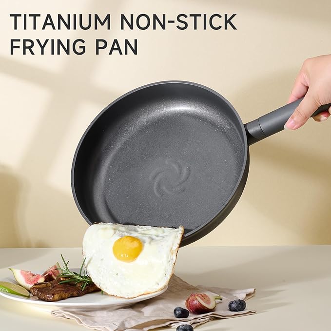 JEETEE Non Stick Frying Pan, 9.5" Titanium Skillet, Omelette Egg Pan, Oven & Dishwasher Safe Chef's Pan, Suitable for All Stovetops (PFOA/PFAS Free)