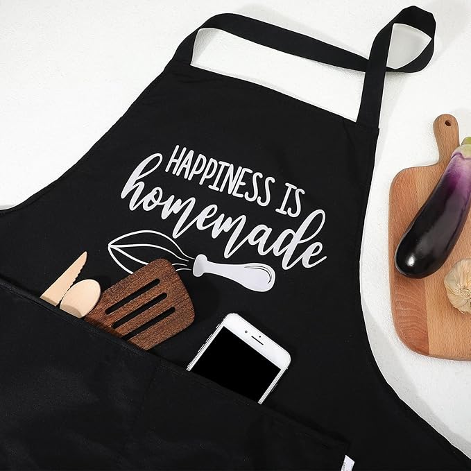 Mepase 4-piece Fun Cooking Apron Set, Women's Size, with 2 Pockets, Adjustable Kitchen Apron, Suitable for Moms, Wives, Bakers, Chefs, Christmas and New Year Gift