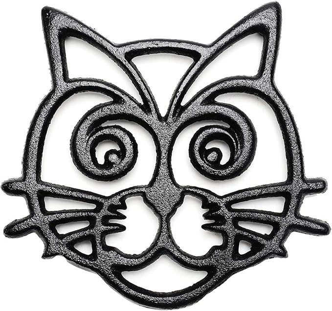 Sungmor Heavy Duty Cast Iron Trivet,Decorative Rustproof Trivet for Kitchen or Dinning Table,6.3" x 5.1" with Vintage Lovely Black Cat Pattern