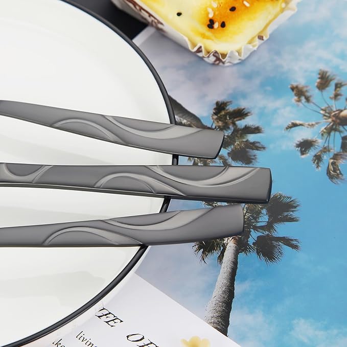 60 Pieces Black Silverware Set, Heavy Duty 430 Stainless Steel Flatware Utensils, Cutlery Set Service for 12 Including Fork Spoon and Knife, Dishwasher Safe