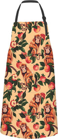 Peach Monkey Apron,Oxford Fabric Adjustable Kitchen Apron with 2 Pockets,Waterproof Cooking Aprons for Men Women Mom Wife Dad,Ideal Gifts for Coffee House,Shop,Baking,BBQ,Housewarming,28x33in