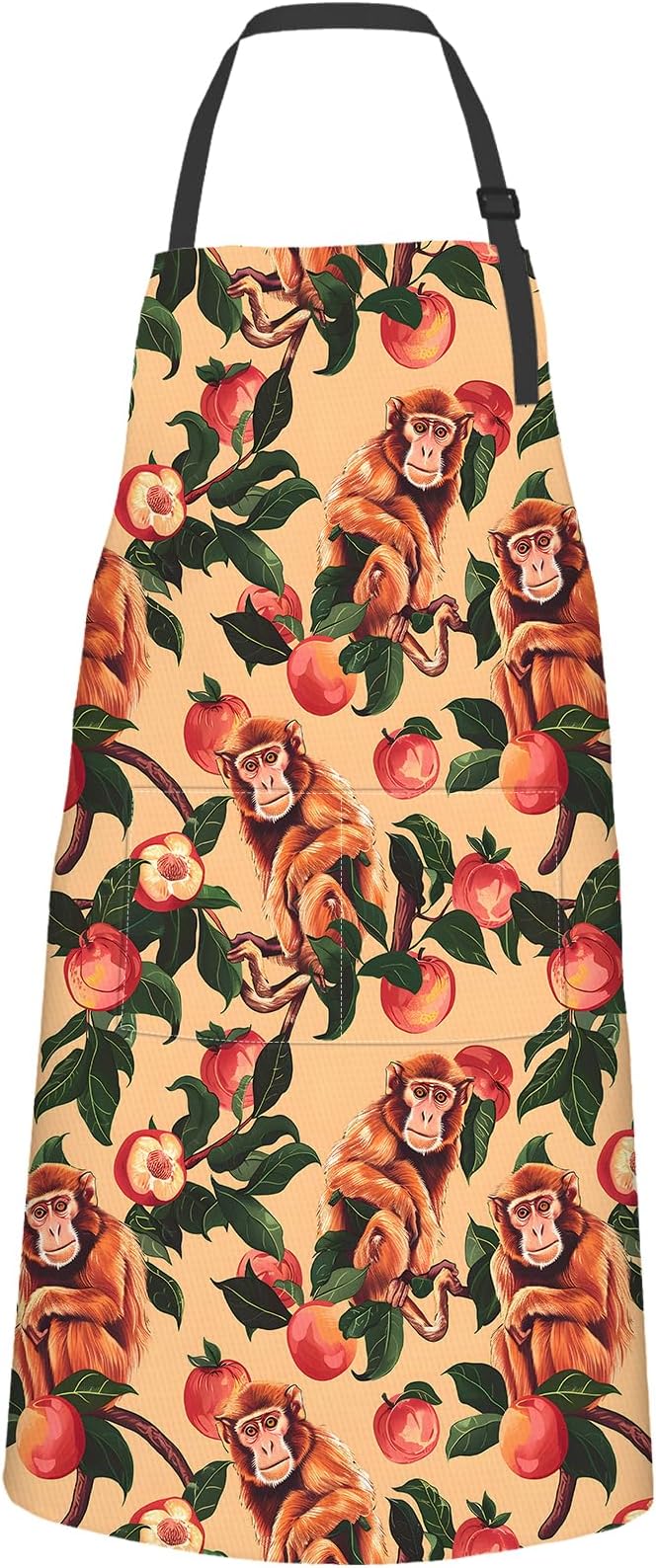 Peach Monkey Apron,Oxford Fabric Adjustable Kitchen Apron with 2 Pockets,Waterproof Cooking Aprons for Men Women Mom Wife Dad,Ideal Gifts for Coffee House,Shop,Baking,BBQ,Housewarming,28x33in