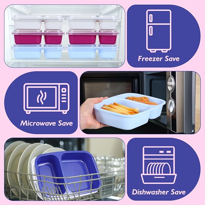 Honeydak 5 Pack Lunchable Snack Containers 2 Compartment Divided Bento Snack Boxes Reusable Meal Prep Containers with Lids Lunch Food Storage Box for School Work Travel(Elderberry Color)