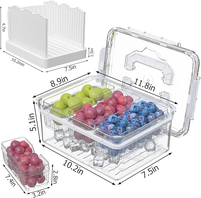 Bread Box with Slicer & Ice Chilled Condiment Caddy, Portable Airtight Bread Storage Container with Lid Handle for Kitchen Counter, Bread Keeper for Homemade Bread,Toast, Bagel, Cookies, White