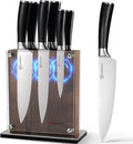 KEEMAKE Knife Block Set - 7Pcs Kitchen Knives with Magnetic Knife Block Holder, High Carbon Stainless Steel Chef Knife Set with Block, Ultra Sharp Knives Set for Kitchen With Ergonomic Handle