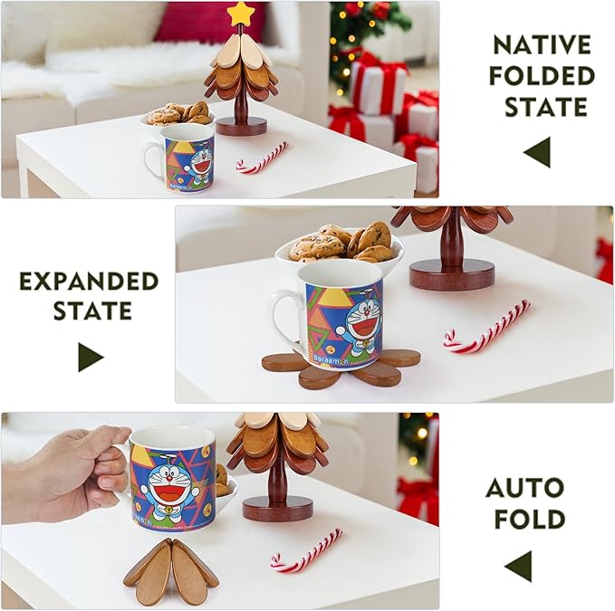 Christmas Tree Trivet Wooden Trivets for Hot Dishes, Christmas Tree Coasters Set of 4, Table Decor Coaster for Home and Restaurant