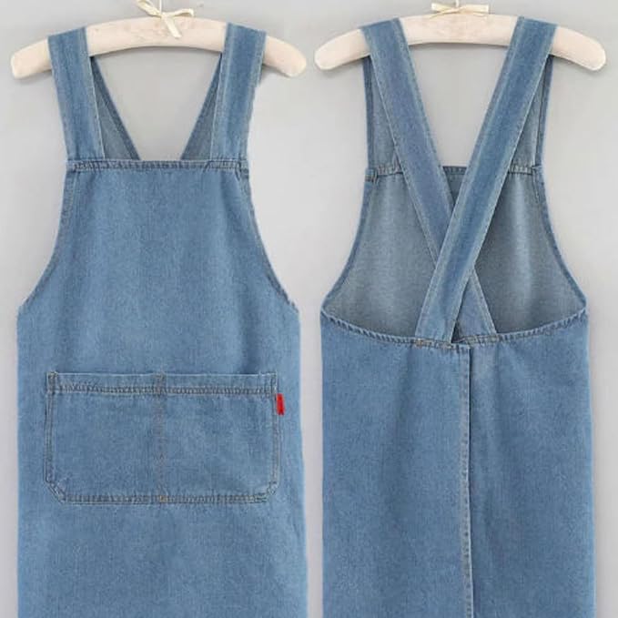 2026 New Adult Jour Apron - Lightweight Cotton Apron with Front Pocket, Cross-Back Jean Kitchen Aprons for Women Men
